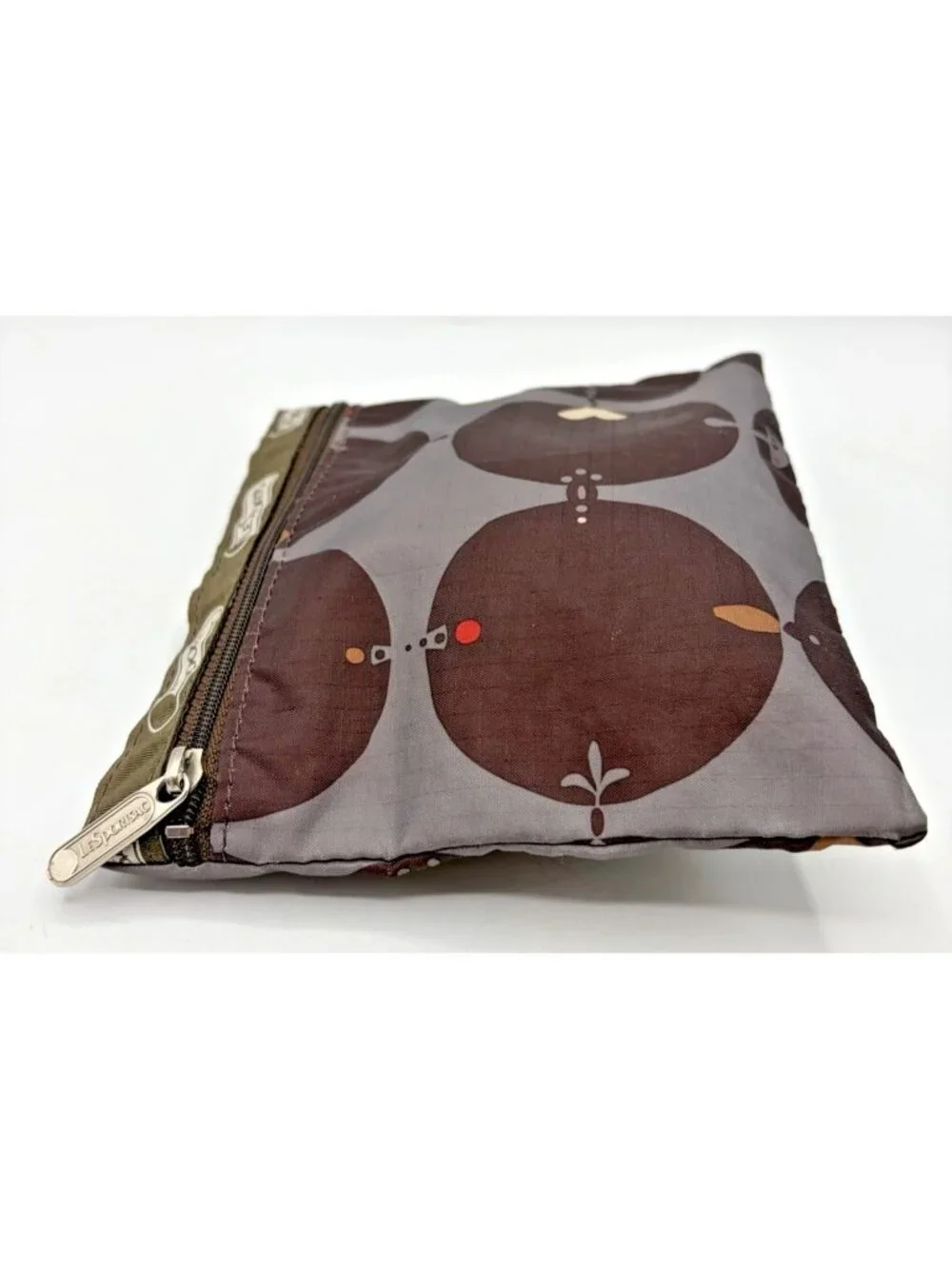 LeSportsac Gray Mod Geometric Mushroom Print Zipper Pouch Cosmetic Bag Boho
